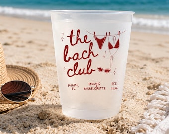 Personalized Beach Bachelorette Party Cups, Summer Plastic Cups, Bach Club Cups, Pool Party Favor, Tropical Vacation Girls Trip Drinkware