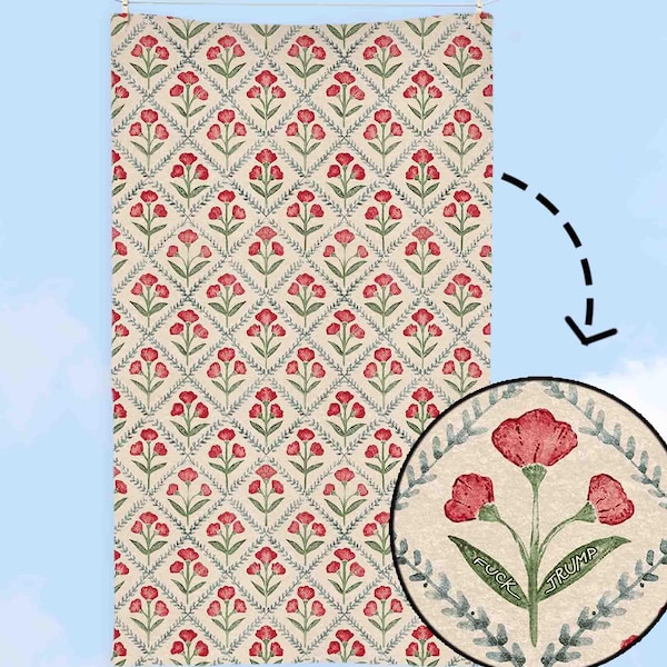 Toalla de mano "F*ck Trump Poppy", divertida decoración política para el hogar, toalla de cocina floral, regalo de inauguración, regalo liberal sarcástico, toalla FDT