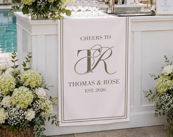 Custom Unique Timeless  Wedding Welcome Sign, Fabric Bar Menu Banner, Linen Cotton, Personalized Name Date, Romantic Ceremony Gift