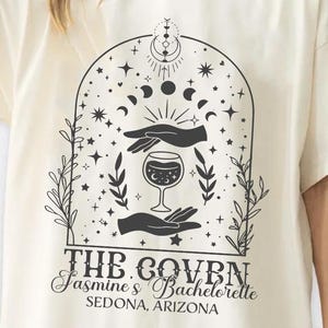Personalized Bride And Coven Celestial Bach Shirt, Custom Tarot Witchy Bachelorette T-Shirt, Halloween Bride Party Shirts, Gothic Wedding