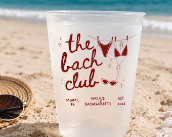 Personalized Beach Bachelorette Party Cups, Summer Plastic Cups, Bach Club Cups, Pool Party Favor, Tropical Vacation Girls Trip Drinkware