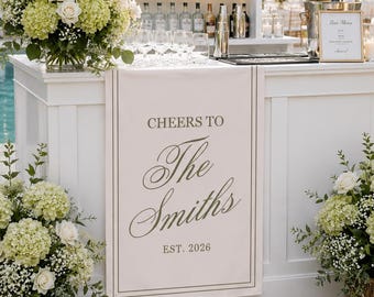 Custom Unique Timeless  Wedding Welcome Sign, Fabric Bar Menu Banner, Linen Cotton, Personalized Name Date, Romantic Ceremony Gift