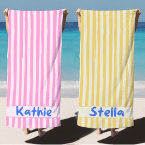 Retro Striped Personalized Beach Towel, Pool Party Towels, Retro Style Bridesmaid Towel, Birthday Vacation Gift, Swimming Club Towel