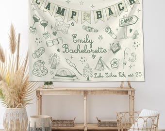 Personalized Bachelorette Party Decor, Custom Bachelorette Camping Party Backdrop Banner, Signage Large Bride Pennants , Glamping Bach Party