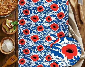 Subtle F*ck Trump Poppy Hand Towel, Funny Political Home Decor, Floral Kitchen Towel, Housewarming Gift, Sarcastic Liberal Gift, FDT Towel