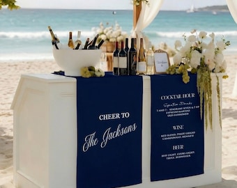 Personalized Linen striped bar or event Sign, Linen Cotton, Wedding, Birthday, Anniversary, custom name bar wedding sign, wedding banner