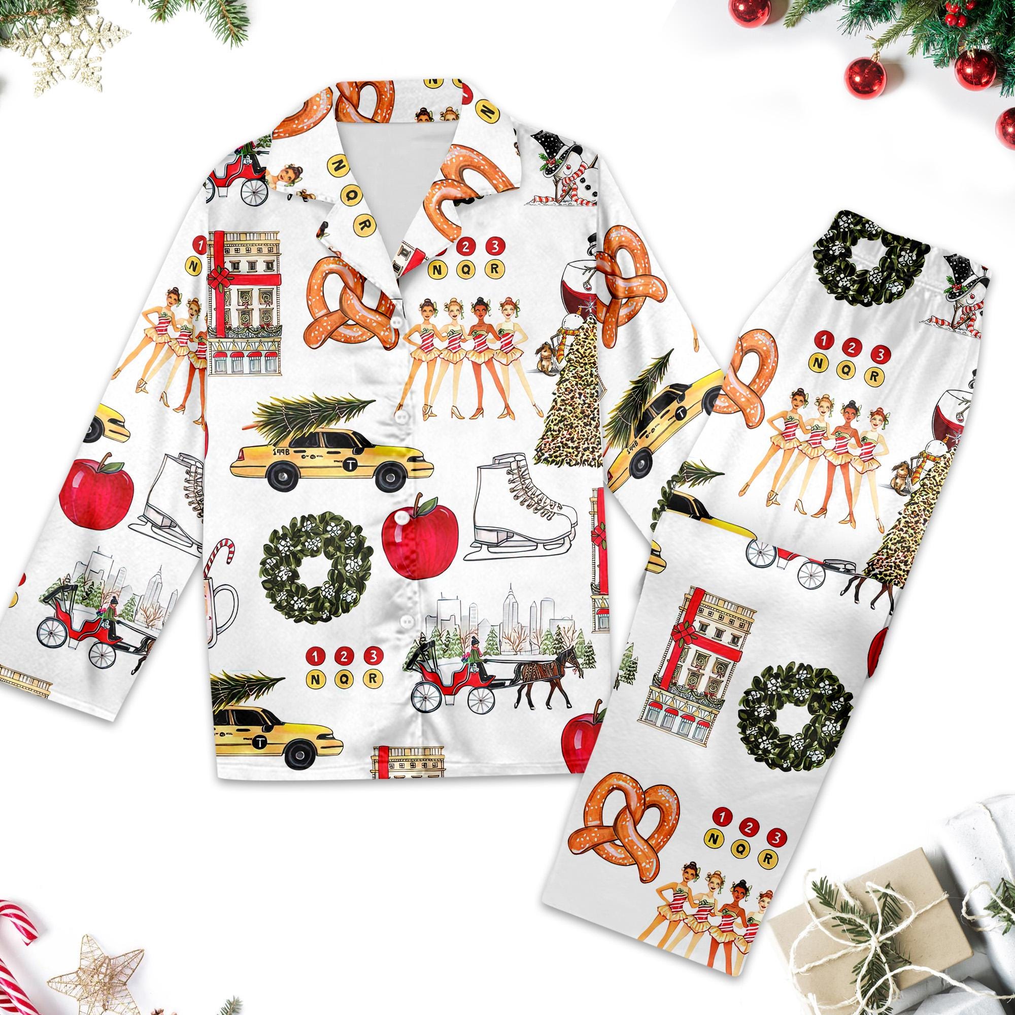 Christmas In New York Christmas Pajamas, Christmas In New York Pajamas Set, Christmas In New York Xmas Holiday Party, Pajamas Gift