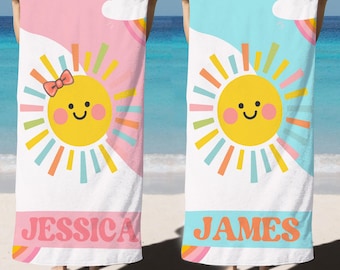 Toddler Beach Bag Towel Gift, Rainbow Sun Kids Beach Towel, Personalized Beach Towels, baby Sun Beach Towel, Custom Pool Towel Kids