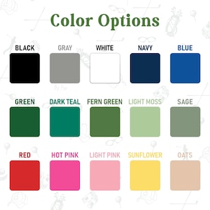 Może przedstawiać: Obraz przedstawiający paletę kolor&oacute;w z napisem "Color Options". Paleta prezentuje siatkę pr&oacute;bek kolor&oacute;w, w tym czarny, szary, biały, granatowy, niebieski, zielony, ciemny turkusowy, paprociowy, jasny mech, szałwia, czerwony, gorący r&oacute;ż, jasny r&oacute;ż, słonecznikowy i owsiany.