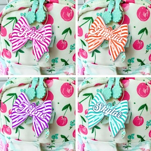 Coquette Bow Bag Tag, Custom Name Tag for Water Bottle, Backpack, or Keychain, Cute Back to School Gift, Personalized Girl Tag