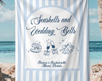 Seashells and Wedding Bells Bridal Shower Banner, Last Toast on the Coast Sign, Coastal Wedding Tapestry, Personalized Bridal Shower Decor