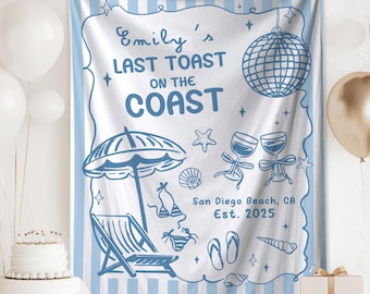Beach Bachelorette Party Tapestry, Last Toast On The Coast Bachelorette Weekend Banner, Coastal Bachelorette Party Decor, Beah Bach Backdrop