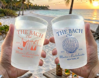 Personalized Beach Bachelorette Party Cups, Summer Plastic Cups, Bach Club Cups, Pool Party Favor, Tropical Vacation Girls Trip Drinkware