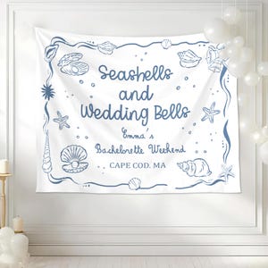 Personalized Bachelorette Party Decor, Seashells and Wedding Bells Bachelorette,Beach Bachelorette Decorations,Coastal Bachelorette Backdrop