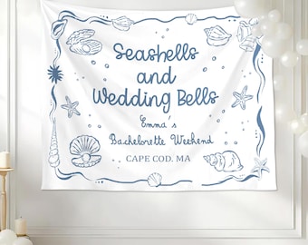 Personalized Bachelorette Party Decor, Seashells and Wedding Bells Bachelorette,Beach Bachelorette Decorations,Coastal Bachelorette Backdrop