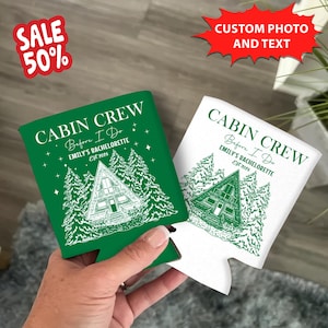 Cabin Crew Bachelorette Can Coolers, Personalized Camp Bachelorette Drink Can Sleeves, Camping Bachelorette Party Favors, Bach Can Holder