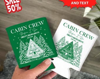 Cabin Crew Bachelorette Can Coolers, Personalized Camp Bachelorette Drink Can Sleeves, Camping Bachelorette Party Favors, Bach Can Holder