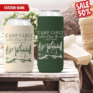 Cabin Crew Bachelorette Can Coolers, Personalized Camp Bachelorette Drink Can Sleeves, Camping Bachelorette Party Favors, Bach Can Holder