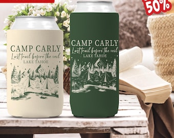 Cabin Crew Bachelorette Can Coolers, Personalized Camp Bachelorette Drink Can Sleeves, Camping Bachelorette Party Favors, Bach Can Holder