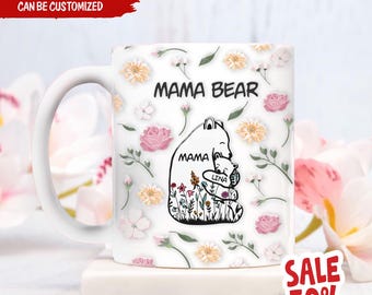 Personalized Mama Bear Mug, Customized Floral Coffee Mug, Mother’s Day Gift, Gift For Grandma/Mom
