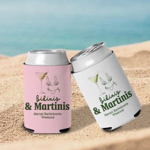 Bikinis and Martinis Can Cooler, Martinis Birthday Can Sleeves, Custom Cocktail Bachelorette Party Favors, Can Holder,Birthday Favors Koozie