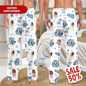 BEST DAD EVER Pajama Pants with Faces, Christmas Gifts for Dad Mom, Women Pajama Pants, Personalized Pajamas with Face, Custom Face Pants