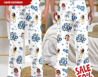 BEST DAD EVER Pajama Pants with Faces, Christmas Gifts for Dad Mom, Women Pajama Pants, Personalized Pajamas with Face, Custom Face Pants