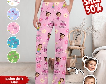 Personalized Best Mom Ever Pajama Pants, Customized Kid Face Pajama Pants, Mother’s Day Gift, Birthday Gift, Lovely Gift