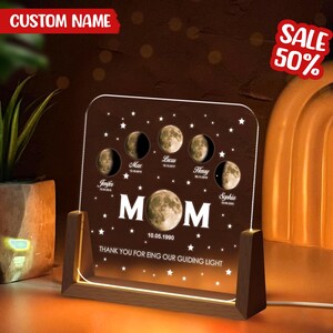 Personalized Moon Phase by Date Gift, The Day You Became Our Mom, Custom Night light Mom Moon Phase Lamp, Mother’s Day Gift,Father's Day