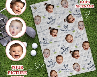 Custom Golf Towel Papa With Kids Photo, Kids Golf Rag, Gifts For Him, Golf Lover Gift, Custom Name Fathers Day Golf Gift, Golf Player Gift