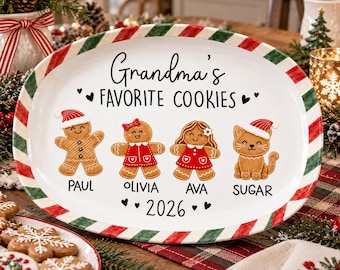 Grandma Gift, Grandma's Favorite Cookies Plate, Family Platter, Personalized Gingerbread Christmas Plate, Grandma Plate