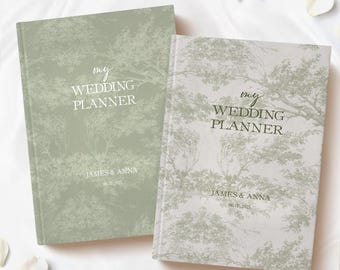 Luxury French Toile De Jouy Wedding Planner Book, engagement gift for brides, checklist, organiser, wedding notebook with gilded edges