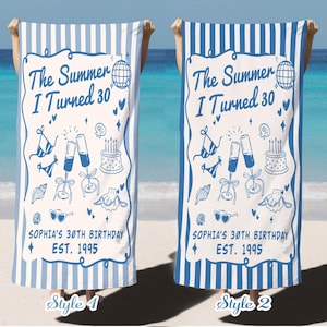 The Summer I Turned Thirty Beach Towel, 30th 40th 50th Birthday Gift, Personalized Beach Towel, Coastal Party Towel, Birthday Pool Gift