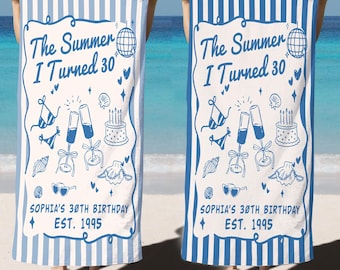 The Summer I Turned Thirty Beach Towel, 30th 40th 50th Birthday Gift, Personalized Beach Towel, Coastal Party Towel, Birthday Pool Gift