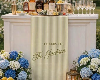 Personalized Linen striped bar or event Sign, Linen Cotton, Wedding, Birthday, Anniversary, custom name bar wedding sign, wedding banner