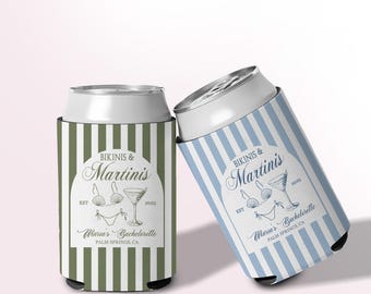 Bikinis and Martinis Can Cooler, Martinis Birthday Can Sleeves, Custom Cocktail Bachelorette Party Favors, Can Holder,Birthday Favors Koozie