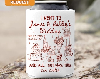 Funny Wedding Can Cooler, Custom Drink Sleeve Favor for Guests, Personalized Koozie with Names & Date, Retro Wedding Gift Idea