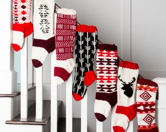 Christmas Stocking, Christmas Stocking Design, Christmas Knitting, Aztec, Deer, Native American, Triangles, Aztec Motif, Arrows, Sticks