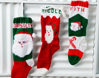 Hand-Knitted Santa Christmas Stocking: Wool Jingle Bell Design