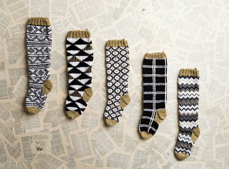 Christmas Stocking Black white and gold stockings Christmas Knitting Christmas Stocking Patterns Christmas Stocking Design