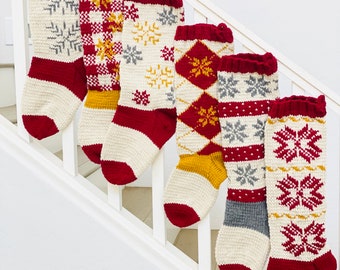 Christmas Stocking PATTERNS, Christmas Stocking Design, Family Stockings, Christmas Knitting, Snowflake Collection, argyle, fair isle