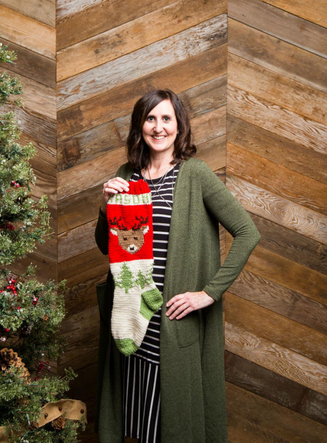 Deer Christmas Stocking Knitting PATTERN, Family Holiday (digital ...