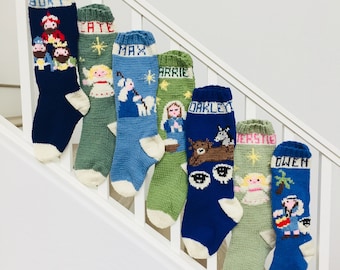 Christmas Stocking PATTERNS, Christmas Stocking Design, Family Stockings, Christmas Knitting, Nativity, Wise Men, Shepherd, Angel, Jesus