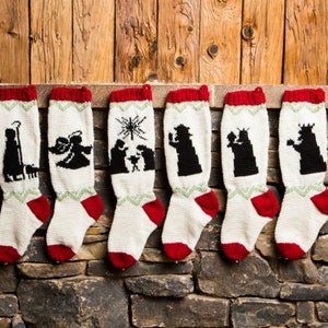 Nativity PATTERNS, Christmas Stocking Patterns, Christmas Stocking Design, Christmas Knitting, Angel, Nativity Christmas Stockings