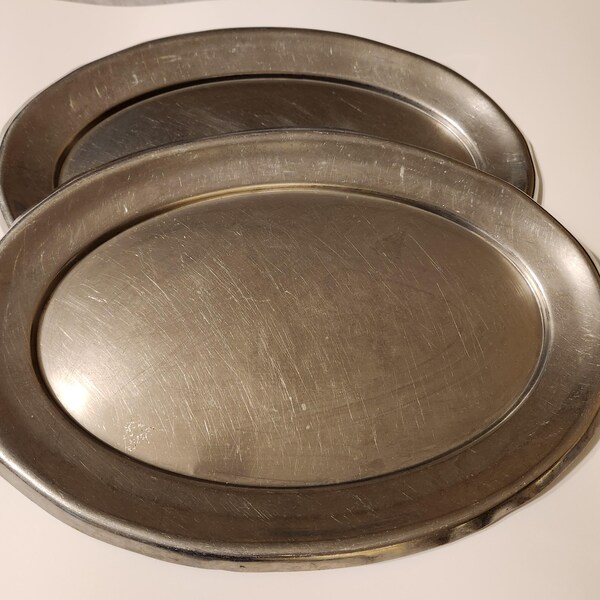 Rare Large Vintage USMC Carlton Stainess Steel Oval Serving Tray Lot of Two (United States Marine Corps)