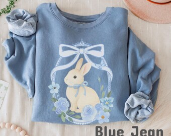 Camiseta de conejito, camiseta marfil Comfort Colors, camiseta con estampado de conejo, camiseta de animal pastel suave, estética cottagecore de conejito, camiseta de conejito primaveral