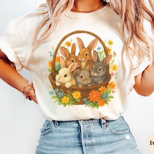 Basket of Bunnies Shirt, Cute Bunny Graphic Tee, Comfort Colors T-Shirt, Spring Animal Shirt, Cottagecore Bunny Aesthetic, Easter Rabbit Tee