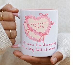 Coquette Aquarius Mug, Astrology Coffee Cup, Birthday Gift