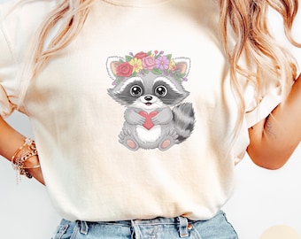 Floral Raccoon T-Shirt, Cozy Comfort Colors Tee, Nature Lover Gift