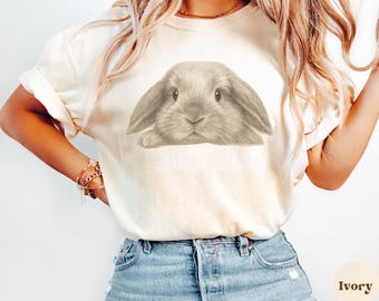 Bunny Graphic Comfort Colors T-Shirt, Soft Pastel Rabbit Tee